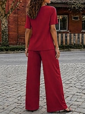  Mujer Camiseta Conjuntos de pantalones Bolero Manga Corta Cuello Barco Color sólido Moda Ropa de calle Diario Exterior Vacaciones Azul Piscina Vino Verde Trébol Verano Holgado