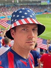 preiswerte Zubehör-Wendbarer Herren-Fußballhut aus Polyester mit US-Flaggenmuster, leichte Kappe für Fans am Spieltag, für Anhänger, Freizeitsport und Outdoor-Aktivitäten