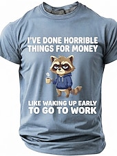 economico Magliette divertenti da uomo-Maglietta da uomo con stampa divertente di un procione "Ho fatto cose orribili per soldi", maniche corte, girocollo, procione stanco che beve caffè, umorismo da ufficio, regalo sarcastico per