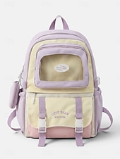 cheap Kids &amp; Teen Backpacks-Women's Macaron Color Polyester Backpack, Large Capacity School Bag with Adjustable Straps for Middle School Girls, Back to School, Travel, Outdoor Sports