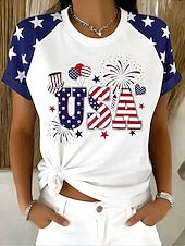 economico Magliette Giorno dell’Indipendenza-Giorno dell'Indipendenza Americana Per donna Maglietta Stampato Grafico Bandiera Americana Vintage Elegante Classico Manica Corta Girocollo Top Regolari Quotidiano Blu Bianco Rosso Estate Primavera