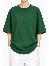 abordables T-shirt uni-T-shirt surdimensionné en 100 % coton pour femme tee-shirt haut couleur unie élégant basique décontracté manches courtes col rond hauts réguliers sports quotidiens sortie noir blanc rose vin bleu