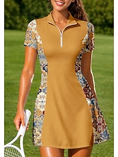 tanie Sukienka damska-Damskie Geometryczny Kwiatowy Sukienka sportowa Sukienka polo do tenisa Krótki rękaw Quarter Zip Elastyczny Odvádí pot Oddychający Siatkówka Bransoletka tenisowa Golf Wieczorne Sukienka Wino