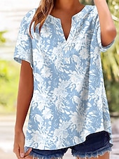 cheap Floral tee-Women's T Shirt Floral Graphic Plants Stylish Classic Short Sleeve V Neck Regular Tops Casual Daily Blue Pink Purple Green Summer Spring