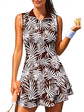 cheap Women's Tennis Dress-Women's Trees / Leaves Floral Botanical Tennis Dress Sports Dress Sleeveless Floral Breathable Tennis Golf Badminton Polo Collar Zip Collar Dress Black with White Wine Navy Blue Tennis Clothing