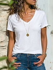  Pentru femei Supradimensionate Tricou Tricouri Culoare solidă Stilat Clasic Casual Manșon scurt În V Topuri obișnuite Zilnic Ieșire Sfârșit de săptămână Negru Alb Roz Deschis Mov Deschis Albastru