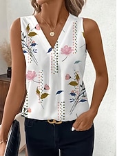 billige Grafisk tank-Women's Tank Top Floral Graphic Plants Elegant Vintage Stylish Sleeveless V Neck Regular Tops Beach Wedding Casual Daily White Light Pink Light Purple Orange Summer Spring