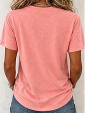  T-shirt femme en coton délavé à l'acide, style vintage, manches courtes, col V, coupe classique, décontracté, idéal pour le quotidien et les sorties, bleu violet / bleu noir violet orange été