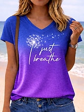 abordables T-shirt Art &amp; Design-Femmes T-shirt Imprimé Graphique Lettre Équipe de football Élégant Classique Occasionnel Manche Courte Col en V Hauts Réguliers Occasionnel Quotidien Bleu Violet Orange Vert Bis Été Printemps