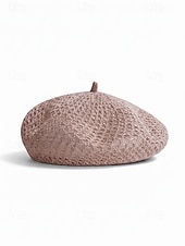 baratos Chapéus Femininos-Boina feminina boêmia em poliéster vazado respirável, diversas cores à escolha, chapéu leve de verão, perfeito para férias na praia, uso casual diário e acessórios de viagem.