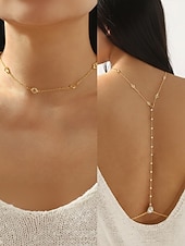 preiswerte Halskette für Damen-Damen-Körperkette mit tropfenförmigem Anhänger aus einer Legierung, gold-silbernes Rückenschmuckstück für Strandurlaub, Party-Abendgarderobe, rückenfreie Kleider und Resort-Styling