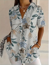 abordables Blusas Florales-Mujer Camisa Camisa con botones Tops de verano Botones Estampado Floral Graphic Vintage Elegante Moderno Manga Corta Cuello Camisero Tops largos Diario Verde Claro Rosa Púrpula Claro Verano Primavera