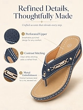 billiga Slide Sandaler-kvinnors komfortkil-thongsandaler, vadderade platåsandaler för sommarstrandpromenader