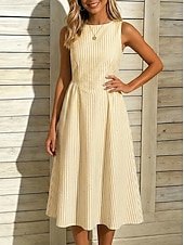 abordables Robe Rayée et Géométrique-Femmes Robe Midi Robe Décontractée robe rayée Robe trapèze Élégant Mode Quotidien Vacances Coupe régulière Rayé Sans manches Col ras du cou Bleu Noir Jaune Rose rouge Été Printemps