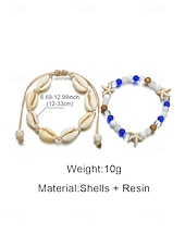 Недорогие Женский браслет-Женский богемный браслет на лодыжку из ракушек с подвесками в виде звезд, двухслойный, регулируемая длина, идеально подходит для пляжного отдыха, повседневной носки и летних аксессуаров.