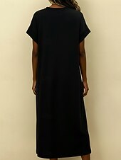 preiswerte Weißes Kleid-Damen Midikleid Freizeitkleid T-Shirt-Kleid Mode Klassisch Modern Täglich Urlaub Normale Passform Einfach Kurzarm Rundhalsausschnitt Schwarz Braun Hellgrau Grau Sommer Frühling