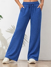  Mujer Waffle Perneras anchas Pantalones Pantalones palazzo Vacaciones Moda Ropa de calle Longitud total Alta cintura Plano Cintura elástica Comodidad Transpirabilidad Cómodo Rígido Diario Calle Ropa
