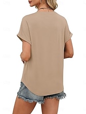 abordables T-shirt uni-Femmes T-shirt Uni Mode Élégant Classique Manche Courte Col en V Hauts Réguliers Quotidien Sortir Week-end Bleu Noir Blanche Rose Claire Rouge Été Printemps