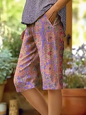 Χαμηλού Κόστους Σορτς βερμούδα-Γυναικεία Σορτς των Βερμούδων Βαμβακερό λινό σορτς Διακοπές Βίντατζ παραθαλάσσιο στιλ της γιαγιάς Μήκος γόνατος Μεσαία Μέση Φλοράλ Γραφική Στάμπα Άνεση Ανελαστικό Καθημερινά ΕΞΩΤΕΡΙΚΟΥ ΧΩΡΟΥ Δρόμος