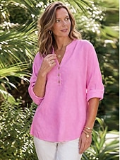 cheap Shirts-Women's Linen-feel Shirts Blouse Buttons Solid Color Stylish Casual Long Sleeve V Neck Regular Tops Daily Blue Black White Pink Spring Fall