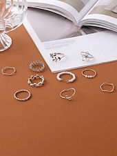 billiga Damringar-Justerbart bohemiskt ringset med 10 delar för kvinnor, stapelbara fingerringar i guld- och silverfärgad legering för strandsemester, festivalstil och vardagskläder