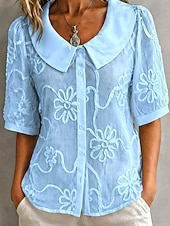  Damskie Koszula Kwiaty Elegancki Długi rękaw Kołnierzyk Piotruś Pan Zwykłe topy Codzienny Streetwear Praca Biały Żółty Jasnoniebieski Lato Wiosna