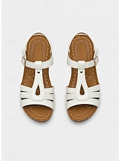 abordables Sandales Confort-sandales plates marron à boucle en T pour femmes - sandales confortables en similicuir pour un usage quotidien et des activités de plein air