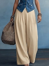 abordables pierna ancha y cintura alta-Mujer Pantalones Pantalones casuales Pantalones de verano Pantalones anchos Vacaciones Básico Casual Longitud total Cintura Media Plano Cintura elástica Comodidad Al Aire Libre Cómodo Rígido Diario