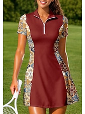 tanie Sukienka damska-Damskie Geometryczny Kwiatowy Sukienka sportowa Sukienka polo do tenisa Krótki rękaw Quarter Zip Elastyczny Odvádí pot Oddychający Siatkówka Bransoletka tenisowa Golf Wieczorne Sukienka Wino