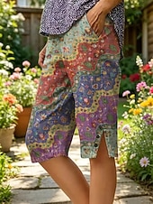 abordables Bermuda-Femmes Bermuda Pantalon capri Leggings Vacances ancien style grand-mère côtier Longueur mollet Taille Moyenne Fleuri Graphique Imprimé Confort Non Elastique Quotidien Extérieur Rue Vert translucide