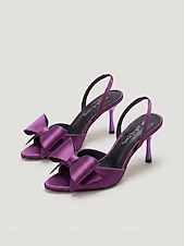abordables Sandalias de tacón-Sandalias de tacón con tira trasera y lazo morado para mujer: elegantes zapatos de vestir con punta abierta para invitadas a bodas en jardines. &amp;fiestas de verano