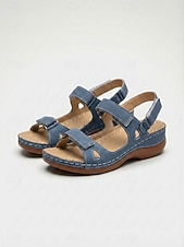 preiswerte Flache Sandalen-graue Damen Komfort-Sandalen mit Cut-Out-Design und Klettverschluss für Freizeit und Alltag
