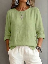 economico Camicie di Lusso-Per donna Blusa Arricciato Bottoni Semplice Vintage Elegante Manica Lunga Girocollo Top Regolari Quotidiano Ferie Uscire Blu Nero Bianco Giallo Rosa Estate Primavera