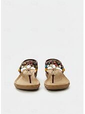 economico Sandali Piani-sandali da donna bohémien con cinturino a T e ciondoli di perline colorate – stile etnico vintage, comode scarpe basse da passeggio per vacanze al mare e località estive