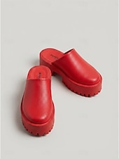 economico Zoccoli e pianelle da donna-mocassini da donna rosso acceso con plateau - comodi zoccoli con suola spessa e punta chiusa e arrotondata &amp;Suola a carrarmato per abbigliamento casual quotidiano, moda street &amp;abiti urbani audaci