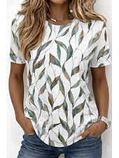 Mujer Camiseta Estampado Ombre Floral Graphic Elegante Clásico Casual Manga Corta Cuello Barco Escote Redondo Tops regulares Casual Diario Azul Piscina Blanco / azul Blanco Verano Primavera Otoño