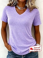  Damskie Podkoszulek Jednokolorowe Elegancki Podstawowy Krótki rękaw W serek Zwykłe topy Codzienny Sport Weekend Czarny Jasnozielony Rumiany róż Jasnofioletowy Jasnoszary Lato Wiosna