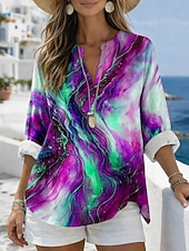 voordelige Kunst en Ontwerp Blouses-Dames Blouse Afdrukken Grafisch Geometrisch Abstract Vintage Dagelijks Stijlvol Lange mouw V-hals Normale tops Casual Dagelijks blauw Lichtgroen Rood Paars Groen Zomer Lente