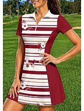 ieftine Rochie de femei-Pentru femei Floral Dungi Rochie sport Rochie polo de tenis Manșon scurt Quarter Zip UPF50+ Elastic Κατά του ιδρώτα Respirabil Volei Tenis Golf Răsfrânt Guler cu fermoar Rochii Rosu Albastru Mov