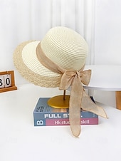 abordables Sombreros de mujer-Sombrero de paja bohemio para mujer, ala ancha, varios colores, decoración con lazo, sombrero de playa ligero para verano, vacaciones, ropa informal para exteriores