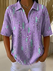cheap Art&amp;Design Blouses-Women's Waffle Summer Tops Print Graphic Geometric Abstract Elegant Vintage Stylish Sleeveless Short Sleeve Shirt Collar Long Tops Casual Daily Blue Pink Purple Green Summer Spring