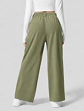 cheap Wide Leg &amp; High Waisted-Women's Waffle Wide Leg Chinos Vacation Full Length High Waist Comfort Micro-elastic Daily Blue Depression Green Apricot Black Spring Loose Fit