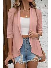 זול ז'קטים מזדמנים-בגדי ריקוד נשים ז'קט קז'ואל נוח נושם לגזור יום יומי אחיד חופשה רחוב לבוש יומיומי ליציאה חזית פתוחה רגיל ללא צווארון רגיל שרוול 4\3 הלבשה עליונה שחור לבן ורוד מסמיק אביב סתיו