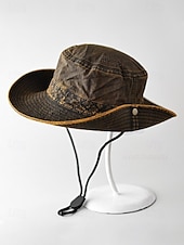 voordelige Herenhoeden-Vintage western cowboy zonnehoed voor heren, veelkleurige polyester outdoorhoed met opvouwbare rand en kinband, ideaal voor vakanties, wandelen, vissen en dagelijks gebruik.