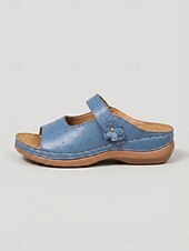 cheap Slide Sandals-Women's Sky Blue Appliques Slide Sandals – Breathable Cutout Lightweight Comfort Summer Shoes for Casual, Travel and Everyday Wear