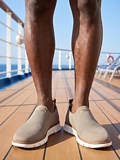 halpa miehet-Miesten beigenväriset slip-on-vapaa-ajan kengät, kevyet, hengittävät ja mukavat loaferit, saari- ja risteilytyyli miehille, sopivat lomakohteiden kävelyille, uima-altaan äärellä rentoutumiseen ja kesämatkoille.