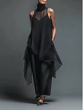 abordables Vestidos de gasa-Mujer Vestido Midi Vestido de raso Vestido de Fiesta Vestido Cóctel Vestido Invitada Boda Elegante Moda Moderno Playa Fiesta de Noche Fiesta Holgado Plano Sin Mangas Cuello Barco Correas Cuello Alto