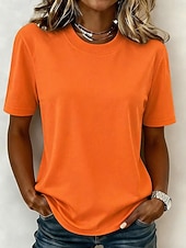 abordables T-shirt uni-T-shirt pour femme en 100 % coton tee-shirt haut couleur unie mode élégant basique manches courtes col rond hauts réguliers sortie quotidienne week-end bleu noir blanc jaune vert clair été printemps