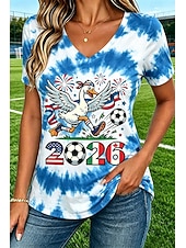  Women's T Shirt Print Graphic Animal Soccer Team Stylish Classic Casual Short Sleeve V Neck Regular Tops Casual Daily Blue Pink Red Orange Summer Spring