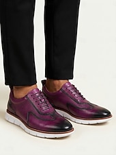 cheap Dress Sneakers-Men's Genuine Leather Fashionable Purple Dress Shoes, Unique Design for Weddings and Special Occasions